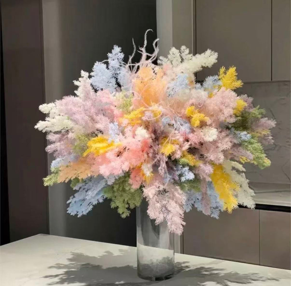 Discover a luxury preserved asparagus myriocladuses arrangement in soft pastel hues. Cloud-like texture, long-lasting beauty, and modern elegance—perfect for home décor or gifting.