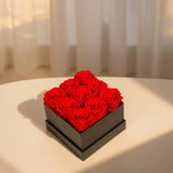 Rose Square Boxes are the perfect gift for any occasion! Each luxurious box holds 9 to 49 beautifully preserved A+ roses that stay fresh and vibrant for up to a year.