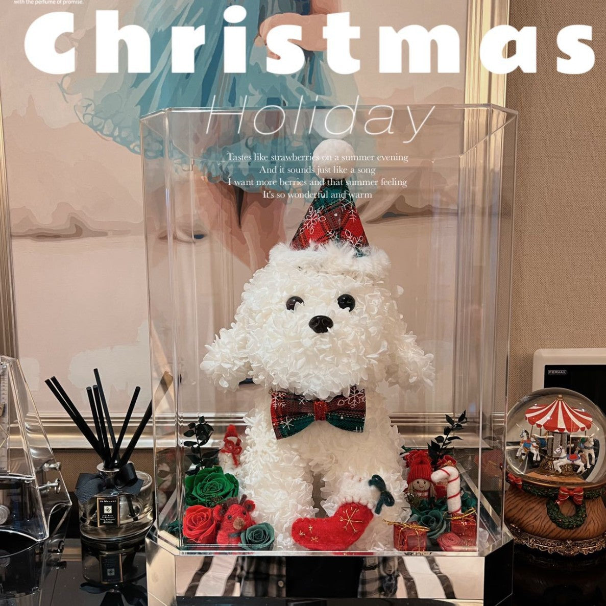 Hydrangeas Christmas Teddy Puppy