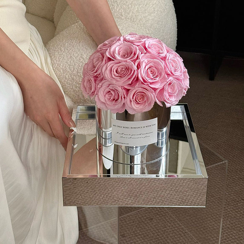Embrace elegance with our Eternal Flower Hug Bucket, featuring vibrant preserved roses in a mirrored luxury design — a perfect gift for birthdays, anniversaries, mother's day and romantic surprises. Bloom 3+ years.