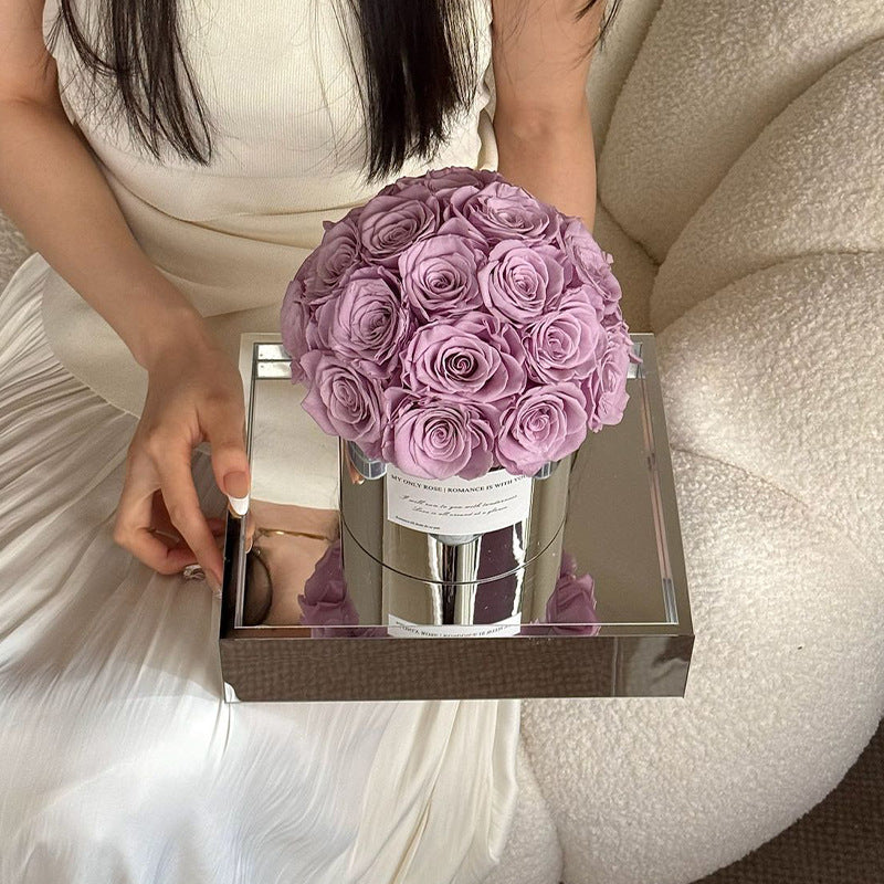 Embrace elegance with our Eternal Flower Hug Bucket, featuring vibrant preserved roses in a mirrored luxury design — a perfect gift for birthdays, anniversaries, mother's day and romantic surprises. Bloom 3+ years.