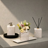 Luxury gift packaging view of the 3-piece travertine stone scenery collection .